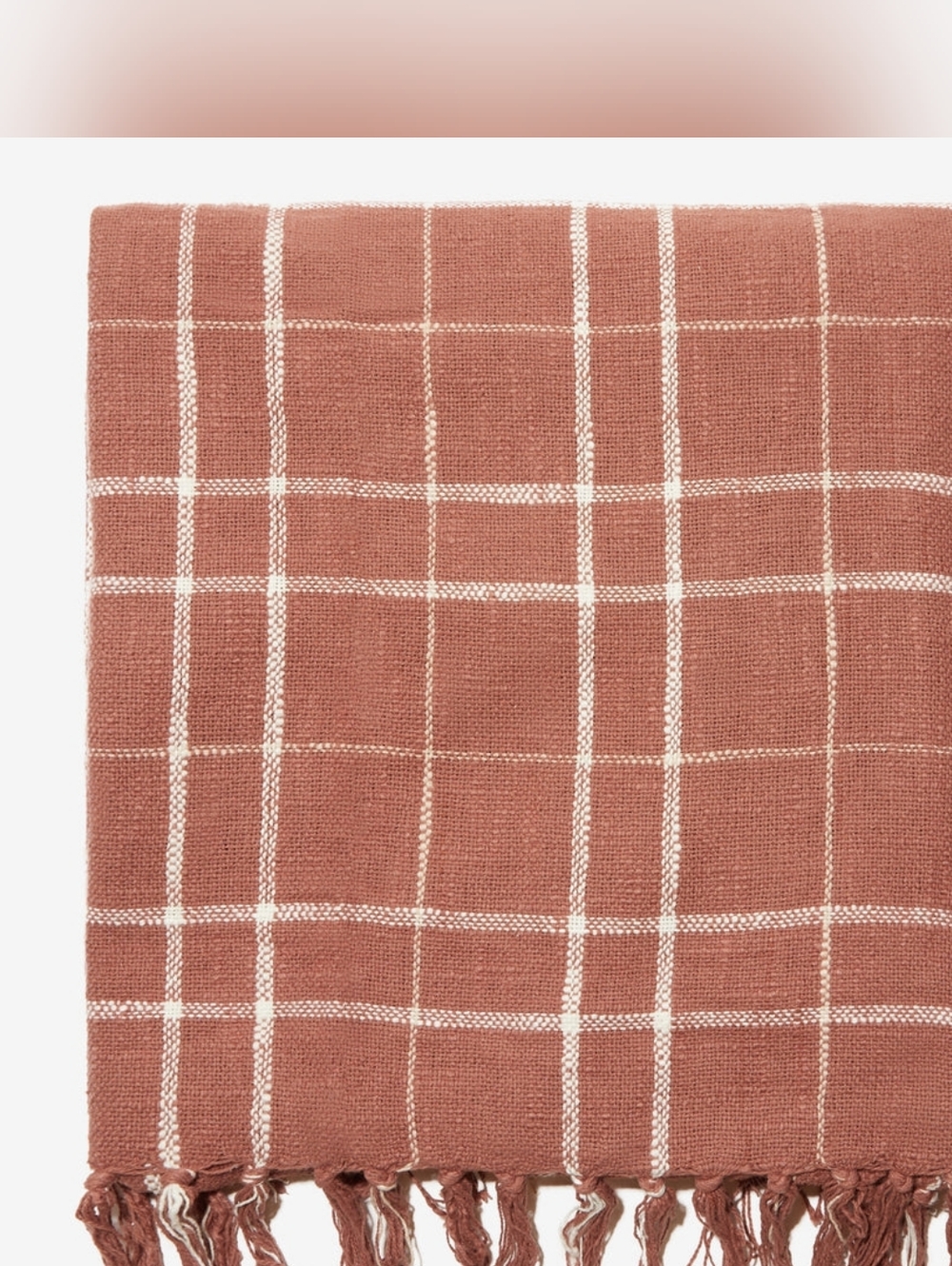 BRAND NEW LITTLE KORBOOSE 100% Cotton Rust White Plaid Woven Throw Blanket India